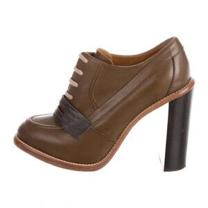 Chloé Round-Toe Oxford Booties Two Tone Olive brown leather Women's Size 7.5